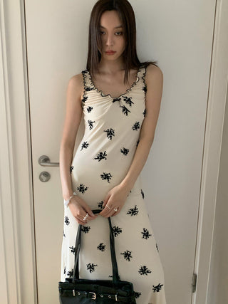 mesh bow floral dress