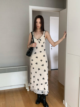 mesh bow floral dress