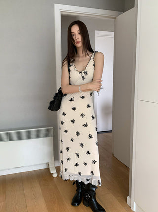 mesh bow floral dress