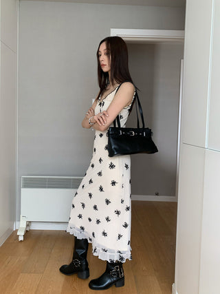 mesh bow floral dress