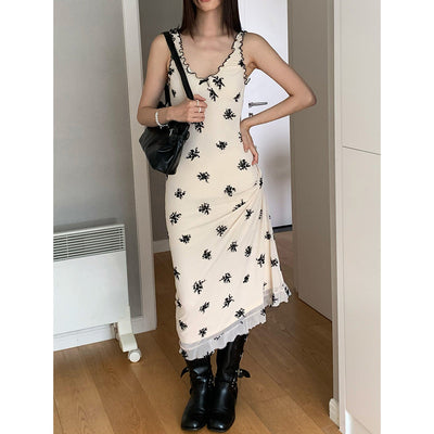 mesh bow floral dress