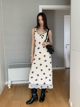 mesh bow floral dress
