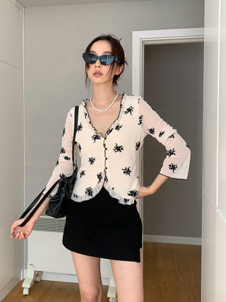 floral mesh sunscreen cardigan