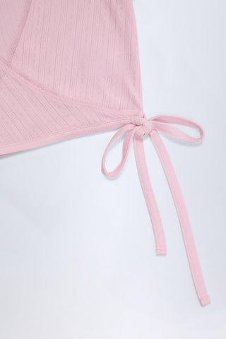 Pointelle Wrap Crop Top in Baby Pink