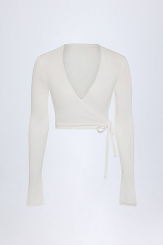 Pointelle Wrap Crop Top in White