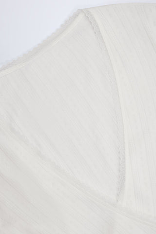 Pointelle Wrap Crop Top in White