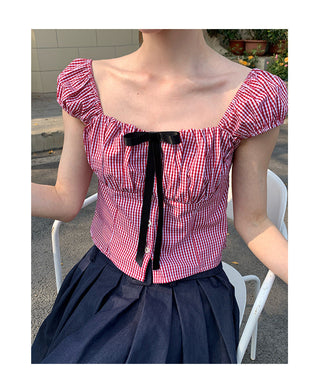 plaid backless top