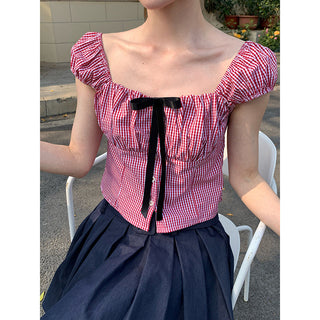 plaid backless top