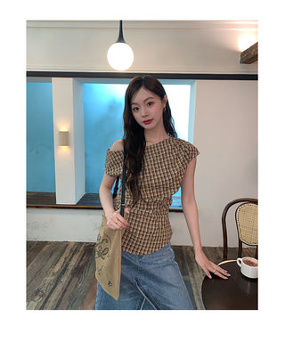 plaid shoulder top