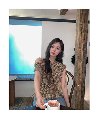 plaid shoulder top