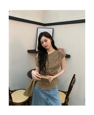 plaid shoulder top