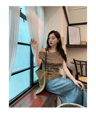 plaid shoulder top