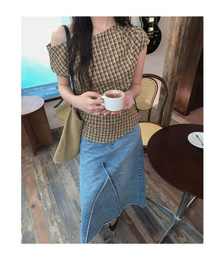plaid shoulder top