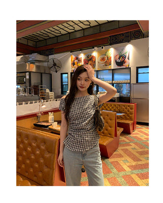 plaid shoulder top