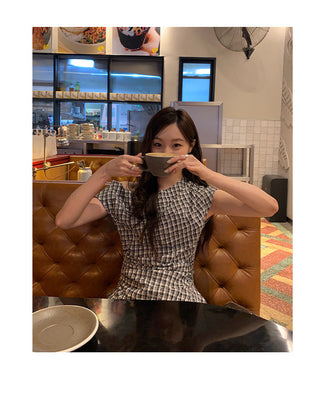 plaid shoulder top