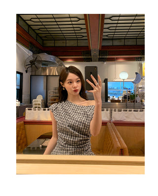 plaid shoulder top