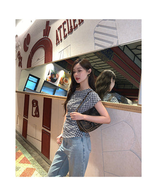 plaid shoulder top