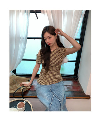plaid shoulder top