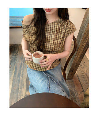 plaid shoulder top