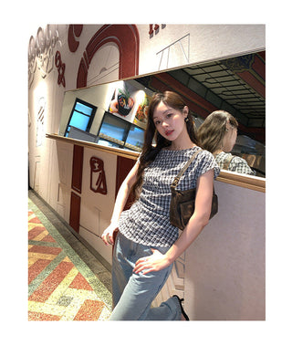 plaid shoulder top
