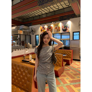 plaid shoulder top