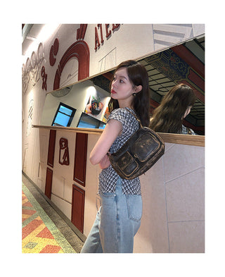 plaid shoulder top