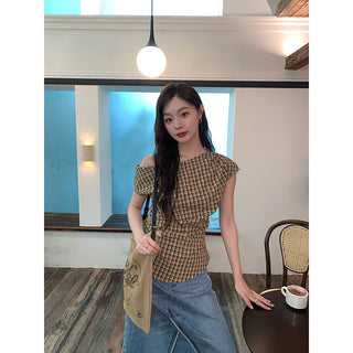 plaid shoulder top