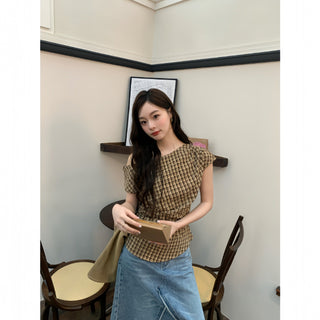 plaid shoulder top