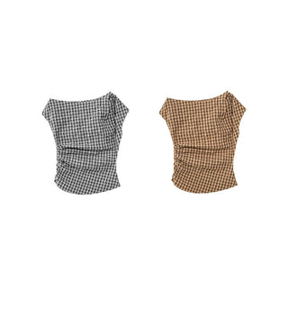 plaid shoulder top