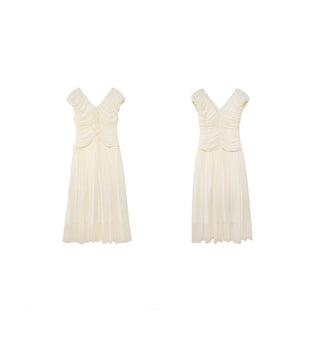 French V-neck pleated dress