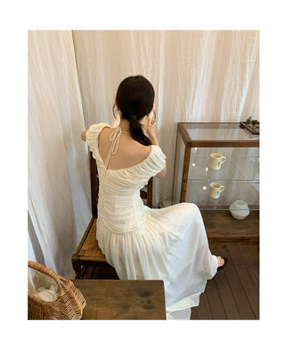 French V-neck pleated dress