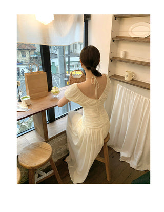 French V-neck pleated dress