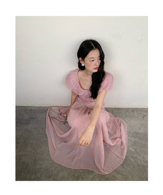 French V-neck pleated dress