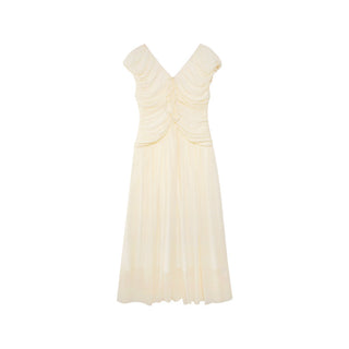 French V-neck pleated dress