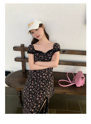French slit floral dress