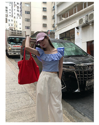 French striped ruffle top