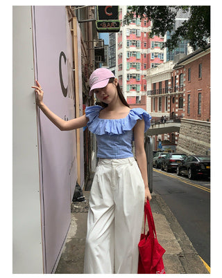 French striped ruffle top