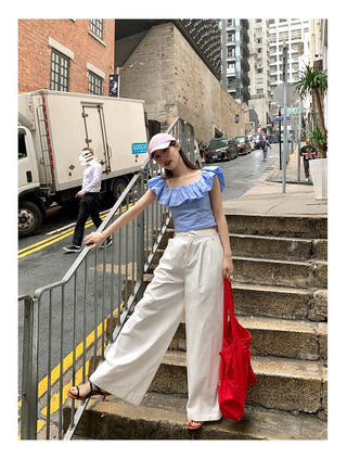 French striped ruffle top