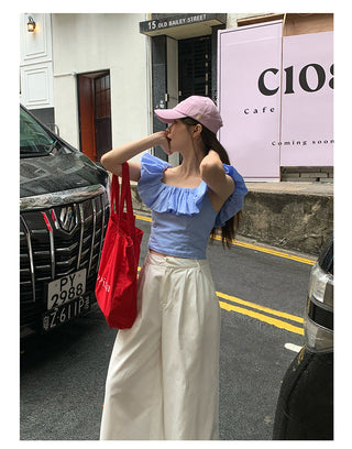 French striped ruffle top