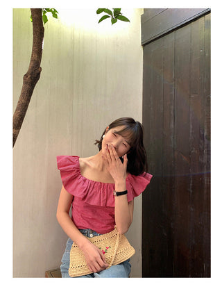 French striped ruffle top