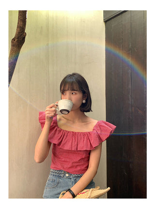French striped ruffle top