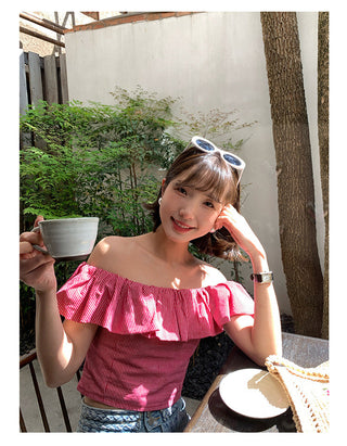 French striped ruffle top