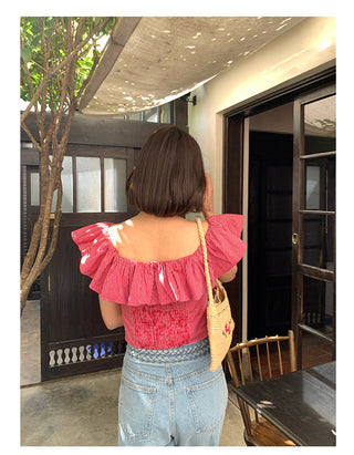 French striped ruffle top