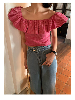 French striped ruffle top