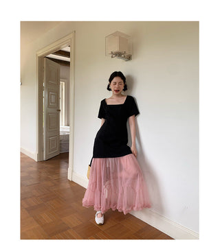 mesh square collar dress