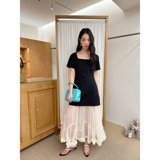 mesh square collar dress