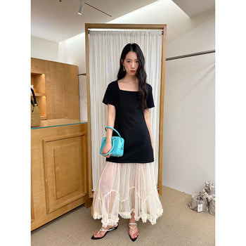 mesh square collar dress