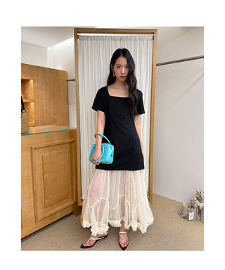 mesh square collar dress