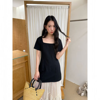 mesh square collar dress