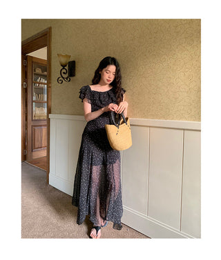 polka-dot ruffled dress